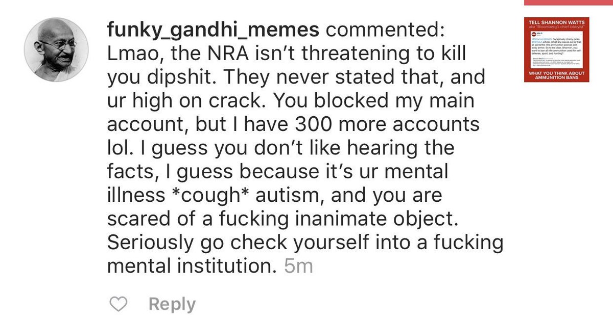 shannonrwatts's tweet image. The @NRA continues to urge their followers to threaten me... Here are some of the comments I’m deleting.