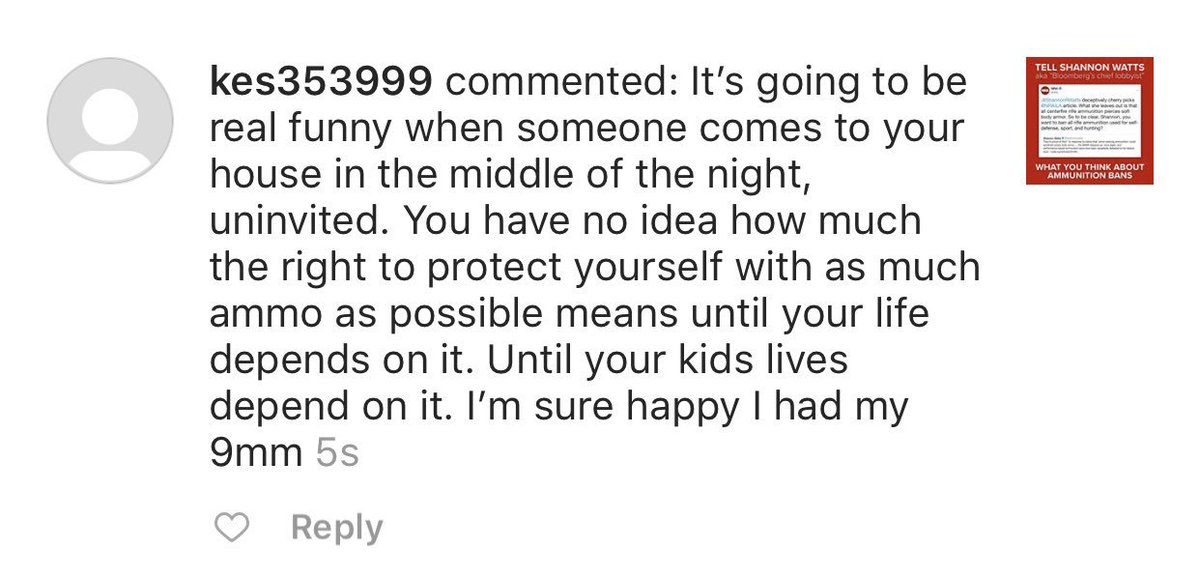 shannonrwatts's tweet image. The @NRA continues to urge their followers to threaten me... Here are some of the comments I’m deleting.