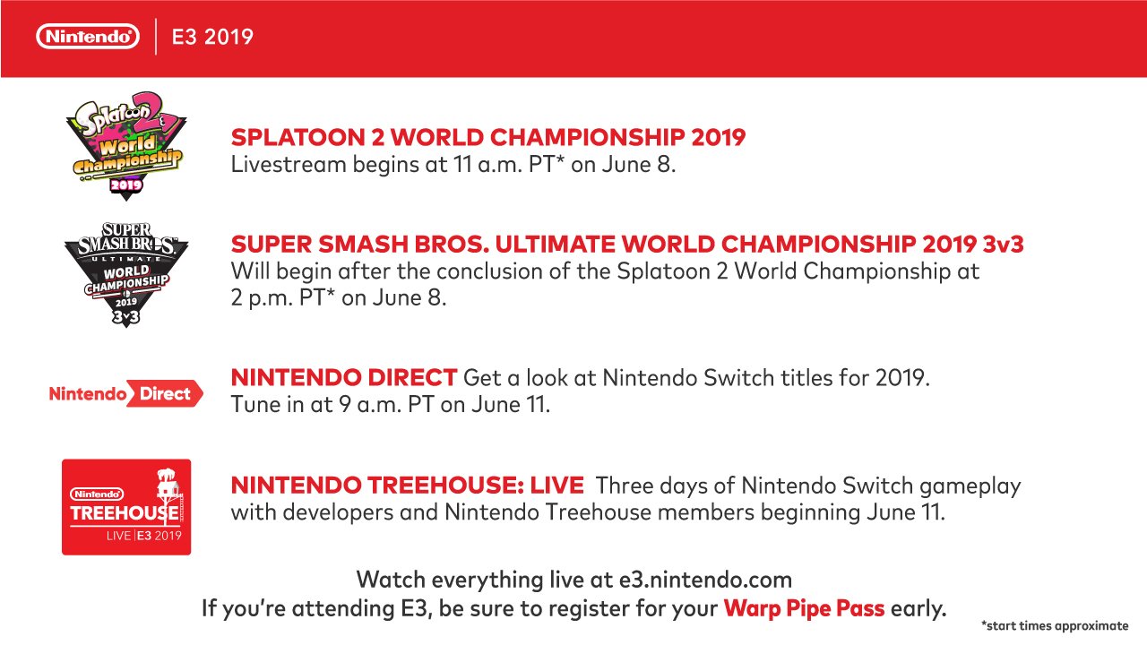 Nintendo of America on Twitter: "Join Nintendo for #E32019 starting on 6/8 with the World for #SmashBrosUltimate and #Splatoon2. be sure to follow along during the days of the show