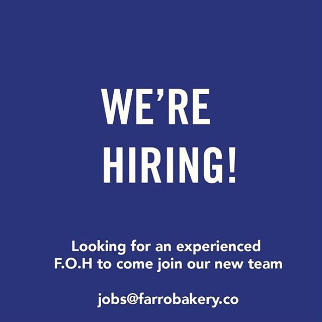 farrobakery's tweet photo. We’re hiring! Looking for an experienced FOH

Customer service that is consistently superb, knowing your way around a coffee machine, pastry passion, bread lover and ultimately up for being part of a small, close knit team, in a new business, are all mas… https://t.co/Q68KfiAoCI https://t.co/oWOZd4a68U