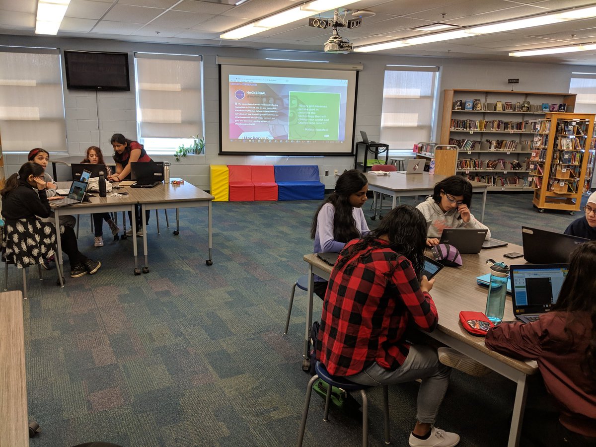 Code4Girlz's tweet photo. Planning, ideation and creation. Working on interactive coding stories about some aspect of Health and Well-Being using the #coding skills learned during the pre-Hackathon #mentalhealth #Mindfulness #activeliving #nutrition @thehackergals #HACKERGAL2019 #BECAUSEWECAN #WomenInSTEM https://t.co/TRMMqBwPY9