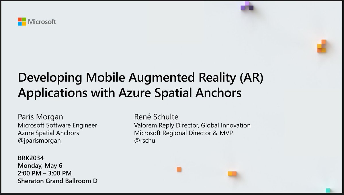 rschu's tweet image. It's live! 🚀
Here's the demo code, recording and slide deck for our #MSBuild session: Developing Mobile AR Applications with Azure Spatial Anchor 👇
kodierer.blogspot.com/2019/05/develo…
#Azure #SpatialAnchors #HoloLens #MixedReality #MR #ARKit #ARCore #Spatial