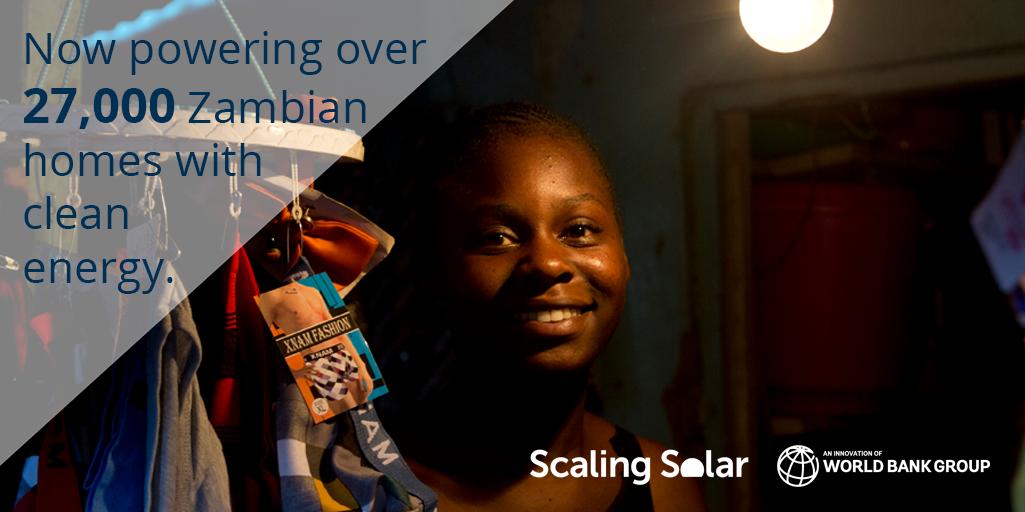 WBG_Energy's tweet photo. First @WorldBank #ScalingSolar project now providing energy for more than 27,000 homes with record-low 6 cents tariff in #Zambia. https://t.co/Xlr8N5OkGj #endenergypoverty https://t.co/l5gRZc3H7O