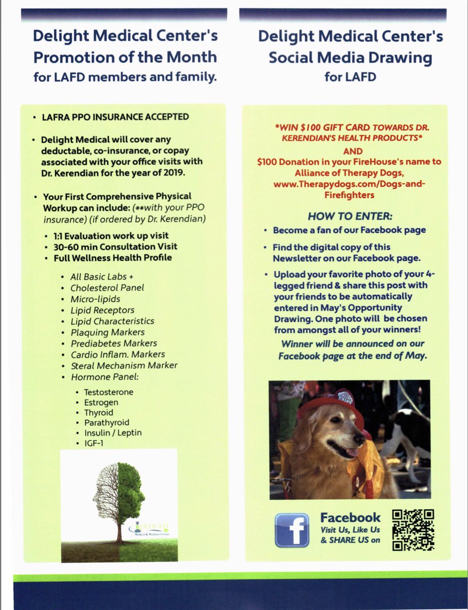 DelightMedical's tweet photo. Mays Newsletter is here! Watch out for the social media drawing for members of the LAFD! All you have to do is 3 steps: 
1. Become a fan of our Facebook page
2. Find the digital version of this newsletter on Facebook
3. Upload your favorite photo of your four-legged friend https://t.co/HfGQUH549I
