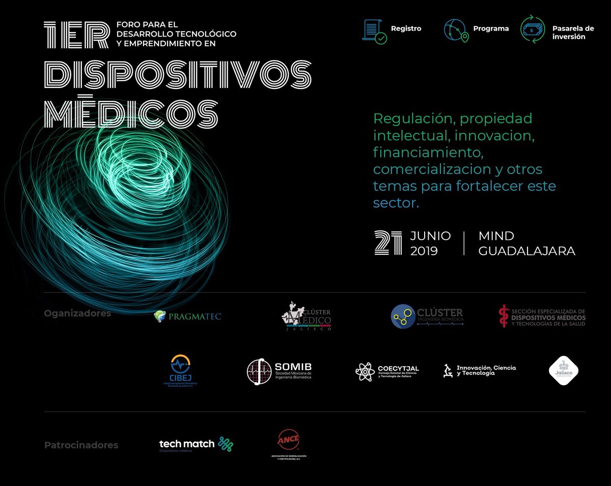 PragmatecMX's tweet photo. Conferencias, paneles, pasarela de inversión, área de exposición y sesiones de networking para inventores, emprendedores y empresas que desarrollan dispositivos médicos. #foroDM
 https://t.co/kgkPUD8d5p https://t.co/FSr66RX92G