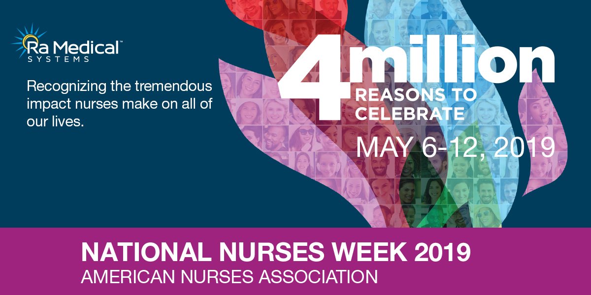 PharosLaser's tweet photo. At Ra Medical, we’d like to take a moment and celebrate our talented and committed nurse customers, employees, and friends during National Nurses Week. #NationalNursesWeek #NursesWeek2019 #ThankaNurse #DABRALaser #PHAROSLaser $RMED https://t.co/tn1yorPgO6
