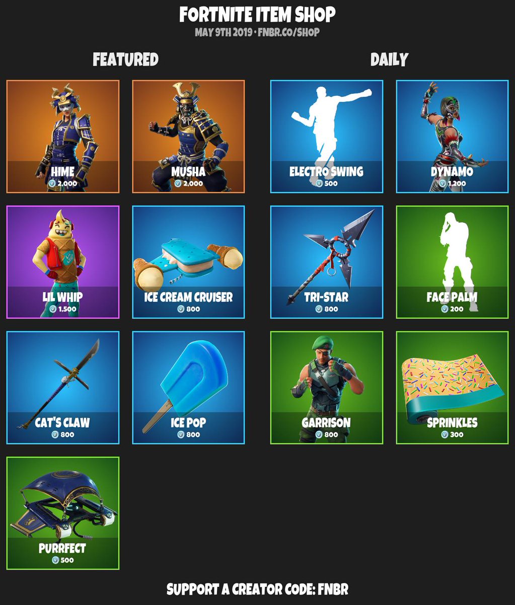 fortnite item shop for may 9th 2019 https fnbr co shop use creator code fnbr if you d like to support us pic twitter com gkxqy1kagg - fortnite item shop 342019