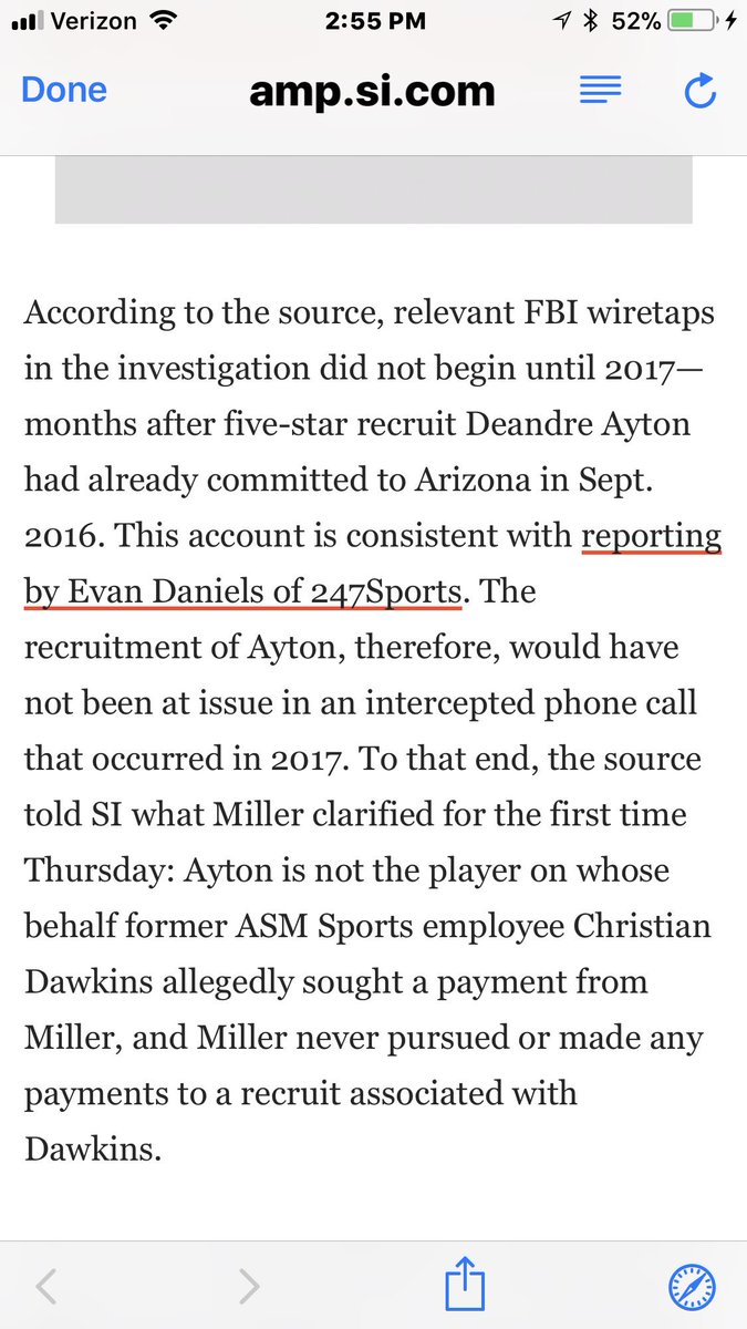 Again, this is a clusterfuck because by the time the wiretaps are up to catch anything, Ayton is on Arizona’s campus. Further, Dawkins ran with Adidas reps, & Arizona was Nike, Better explained by  @McCannSportsLaw here: