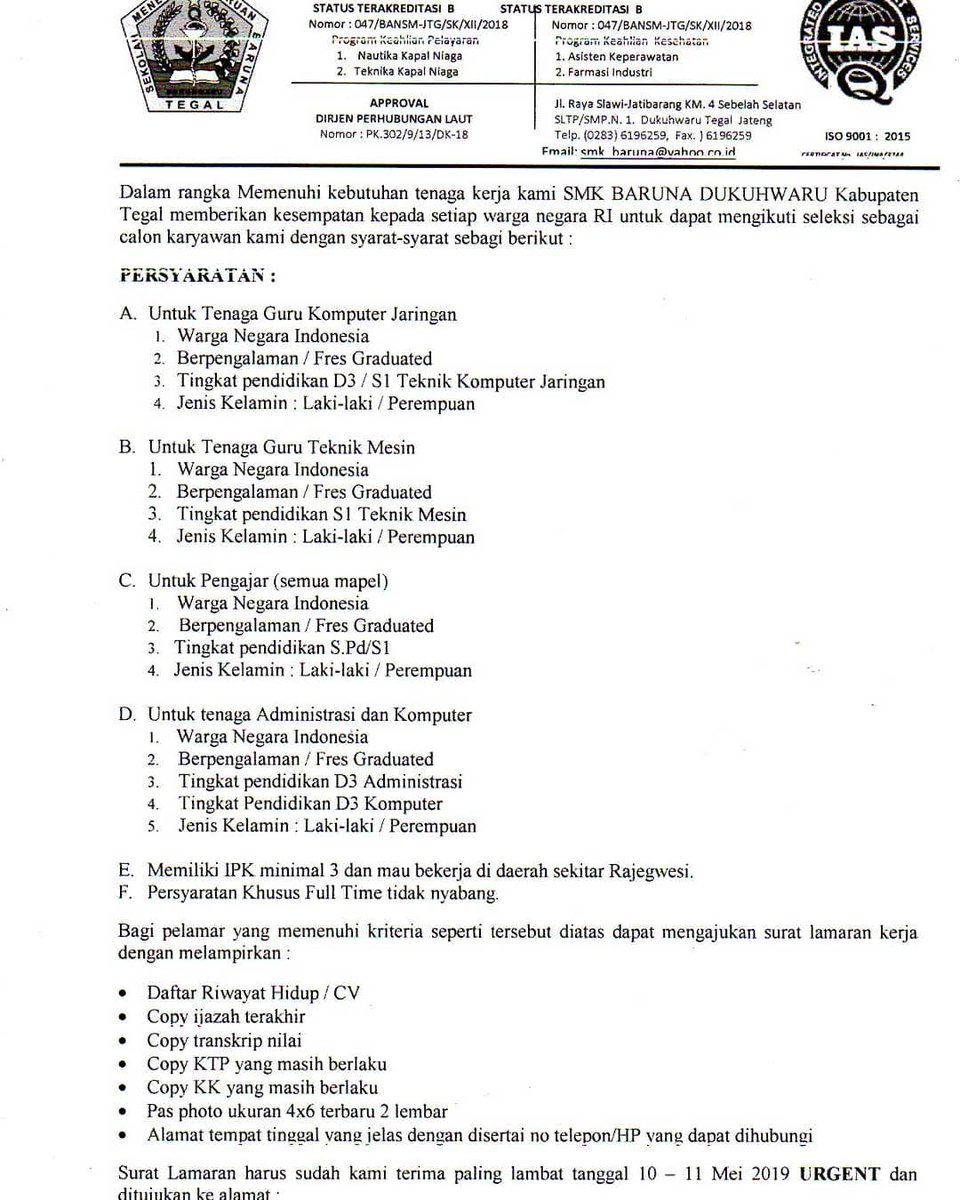 Surat Lamaran Kerja Pelaut Dalam Bahasa Indonesia - Info ...