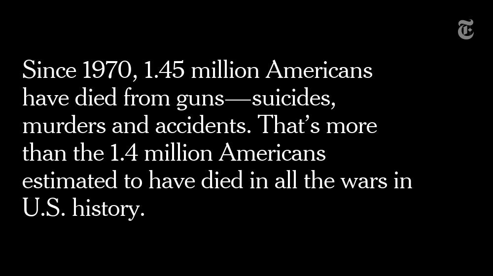 NickKristof's tweet photo. After yet another school shooting, consider this stat below. That's 1.45 million Americans dead from guns just since 1970--more than died in all wars in US history combined. We can't end gun deaths, but we can reduce them--with these sensible measures: https://t.co/ABWBrHJv7A https://t.co/TXUviH1FbV