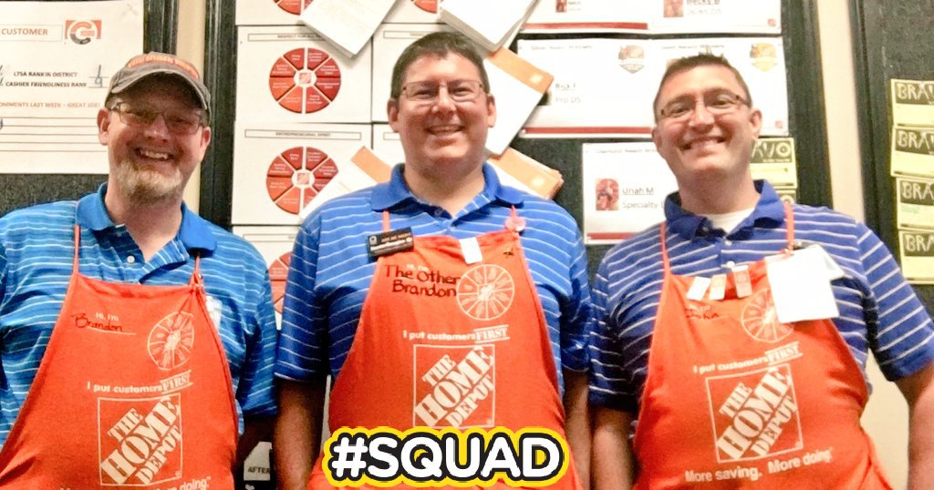 Brandon, The "Other" Brandon 😁, &amp; John just make me 😃 with their matching shirts! Making it FUN @ the Depot! 🔧💥🔨💥 <a href="/JulieGiattino/">Julie Giattino</a> <a href="/RyanGailey1/">Ryan Gailey</a>
<a href="/MattEnglish1977/">Matthew English</a> <a href="/MichaelRobison6/">Michael Robison</a> <a href="/BenPuhr/">TuffEnuff</a> <a href="/RyanLueker/">Ryan Lueker</a> <a href="/homedepot2766/">Coldwater HomeDepot</a>