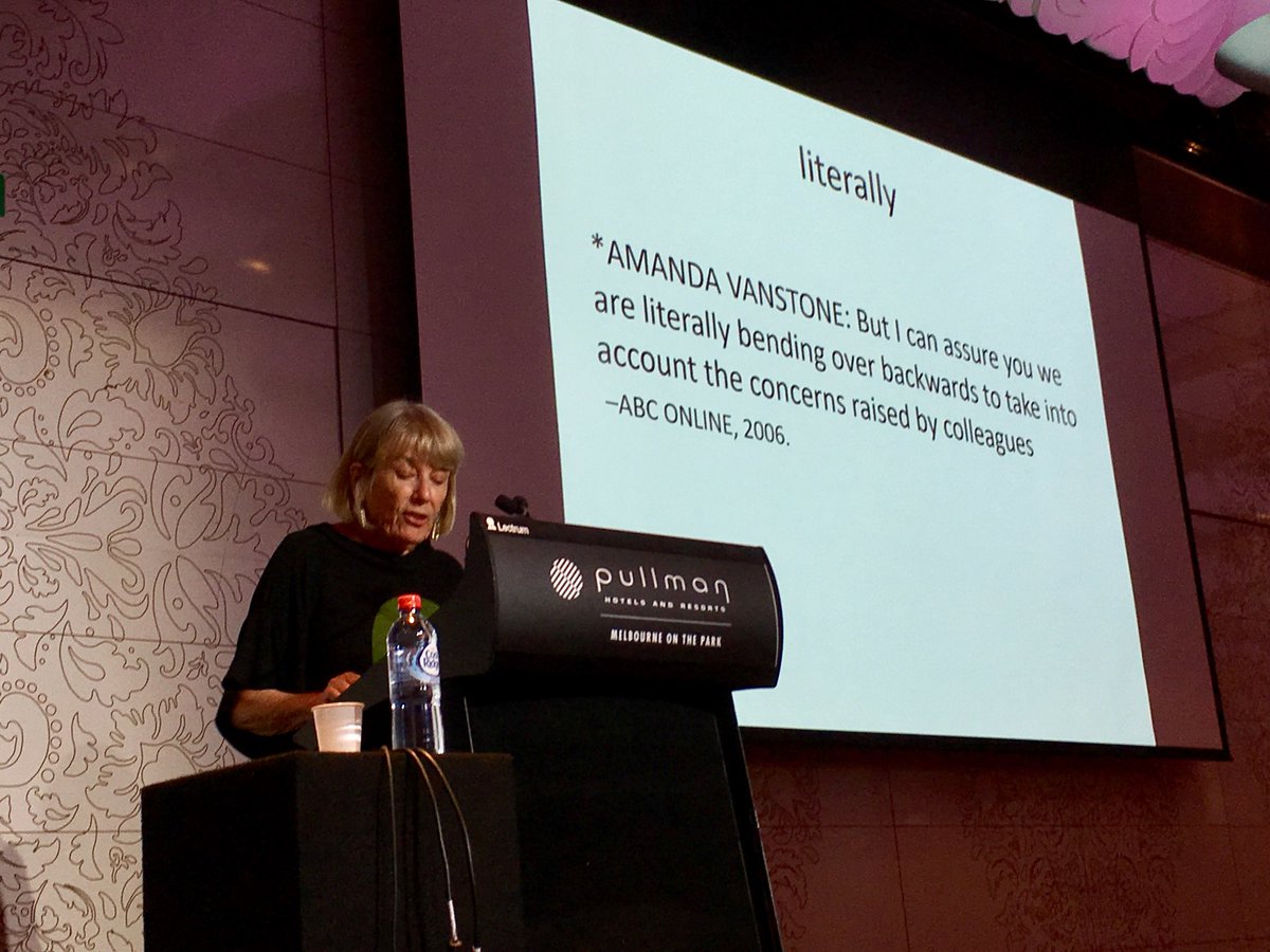 angsavage's tweet photo. Susan Butler decries the incorrect use of the word ‘literally’ but admits she can’t fight it becoming a word of emphasis in common usage #IPEdConf19 https://t.co/xODNN2BNmv