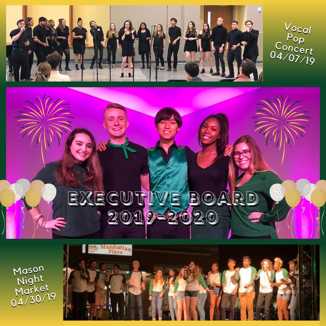 (1) We’re now going to introduce our new Executive Board officers!

From left to right:
🎤 Tory Hamilton (Marketing Director)
🎤 Jake Cundiff (Treasurer)
🎤 Hojin Kim (President)
🎤 Kennedi Triplett (Vice President)
🎤 Kaylyn Clohecy (Music Director)

#gmu #patriotpitches