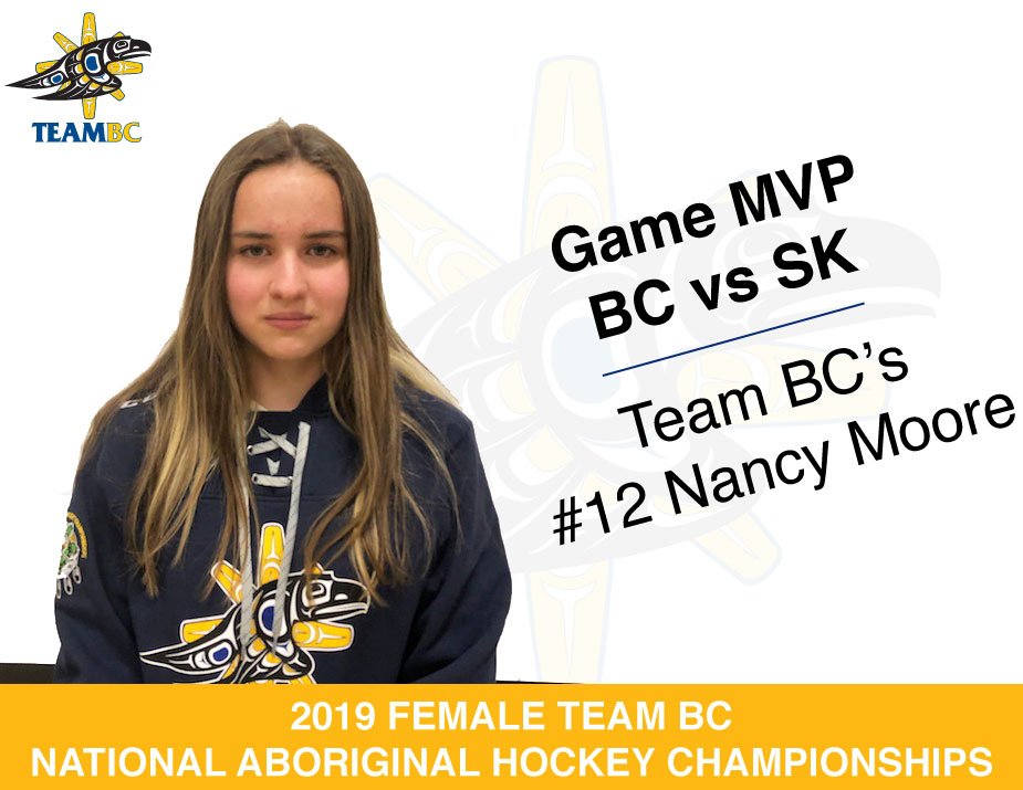 TeamBCNAHC's tweet photo. Female Team BC NAHC's 2nd Player of the Game (BC v SK) #12 Nancy Moore!
#GoTeamBCGo #TeamBCNAHC #NAHC2019 https://t.co/GEISQwdfGh
