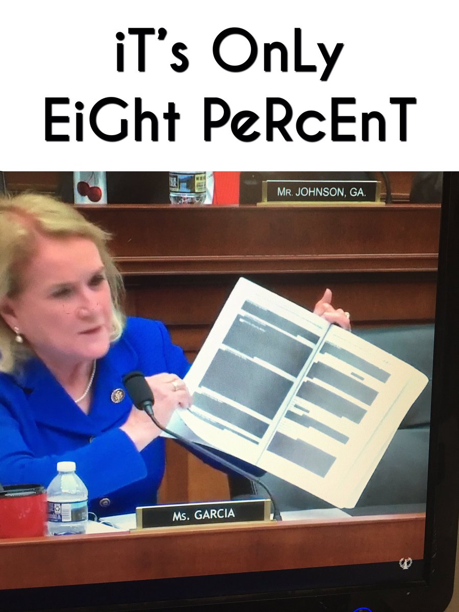 BeeKayResists's tweet photo. So, 8% of a 448 page report would be almost 36 pages that would look like this! 🔉36 muhfuggin pages! That could be an entire chapter in a book and THEN some! Completely blacked out!
This is not okay, and this is why Dems aren’t settling for 8%!
#HandItOver https://t.co/aVqrEblZGE