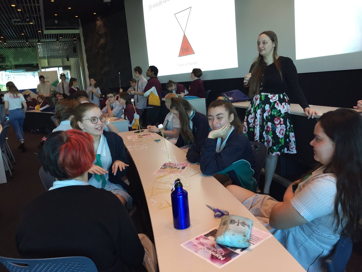 QUTExtremeVan's tweet photo. The high’s and low’s of working in a team and building a spaghetti tower in 15 minutes at Power of Engineering #STEM #STEMis4me https://t.co/d1KvL7qR6w
