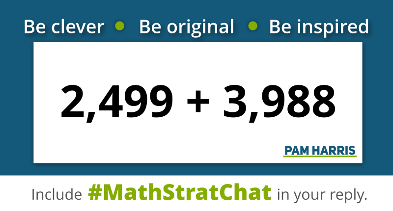 pwharris's tweet photo. It's time for #MathStratChat!
Rules: tweet your favorite, clever solution. 
Tweet a strategy that's been posted or be inspired to find an equally clever strategy. 

Like, RT so others can see

#MTBoS #ITeachMath #MathIsFigureOutAble #MSMathChat #ElemMathChat #HSMathChat #T3Learns https://t.co/BRPQmdZPXz
