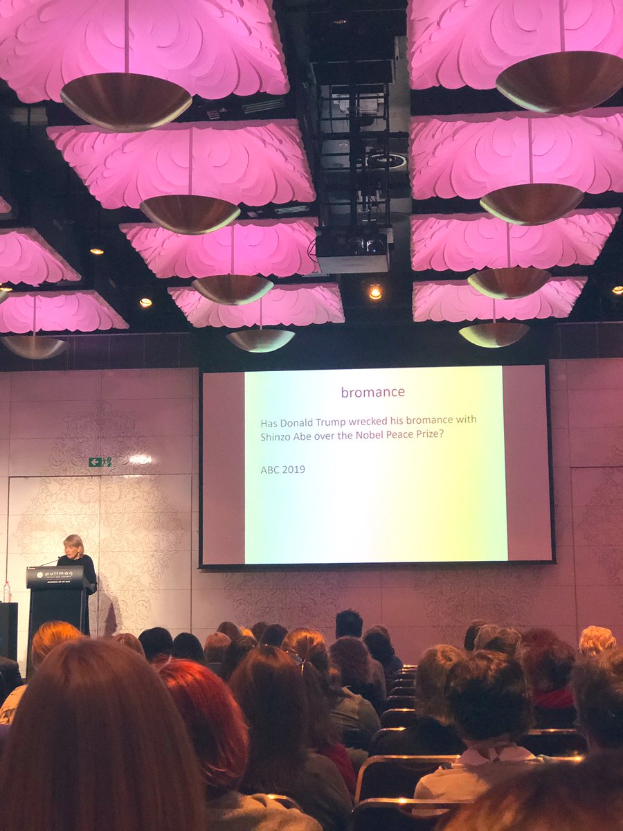 stephbalie's tweet photo. "New words: we love them and hate them. 'Bromance' raises eyebrows. Even I thought it was a magazine word with brief popularity, but we're still talking about it." – Susan Butler, former editor of @MacqDictionary @IPED_Conf #IPEDConf2019 https://t.co/AMQSAyn3s9