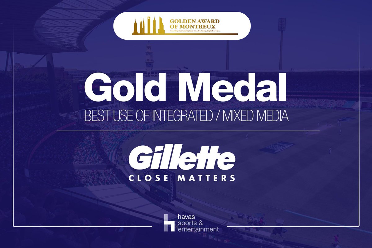 HavasMediaAus's tweet photo. Congratulations to Havas Sports and Entertainment on winning the Gold Medal for their extraordinary work for the Gillette Close Matters partnership with Cricket Australia.π₯
#Bettertogether #awards #goldenawardmontreux #havashtag
#closematters #Havassportsandentertainment https://t.co/LOwZItZTOV