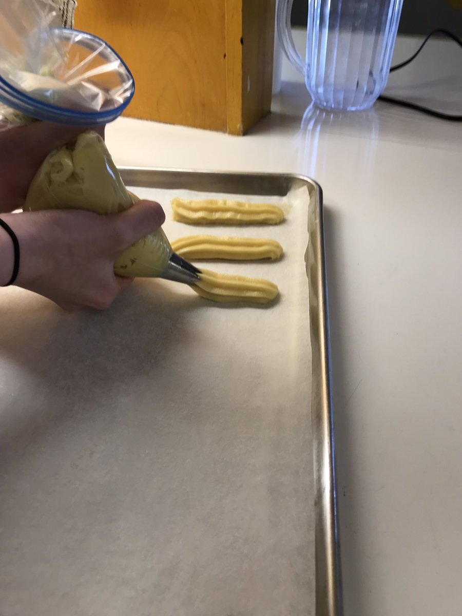 chefmike12345's tweet photo. Grade 11 Hospitality students @GLRobertsCVI work with choux paste today for tomorrow’s eclairs. #patechoux #frenchcuisine https://t.co/lX7PAmCvLc