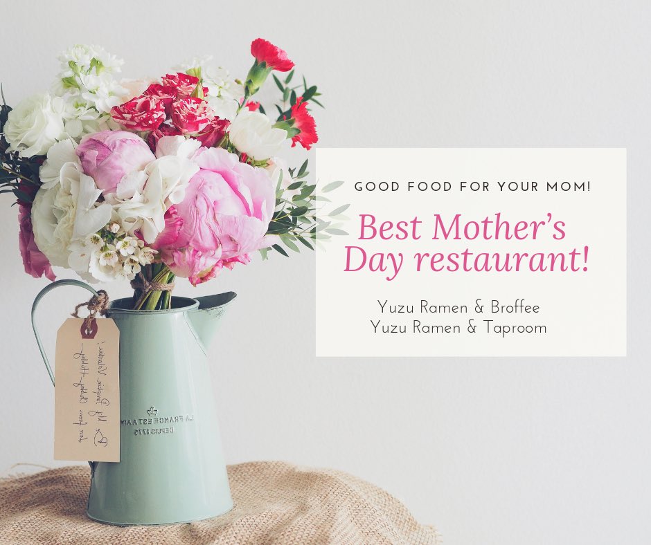 yuzuramenca's tweet photo. Taking Mom out for Mother’s day? She would be so #happy❤️ It’s time to make a reservation for brunch or dinner at #Yuzu #Ramen & #Broffee or Yuzu Ramen & #Taproom🍜🍷
Our open hours for Mother’s day💐
⭐ Yuzu Ramen & Broffee ⭐
Lunch: 11:30am to 2:00pm
Dinner: 5:30pm to 8:45pm https://t.co/MeSgFhutlE