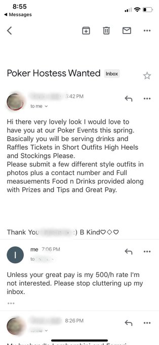 Pro tip- probably don&rsquo;t repeatedly reach out to independent companions to staff your sexy poker event<a href="/tag/therealgfe"class="tags"><span>#therealgfe</span></a>