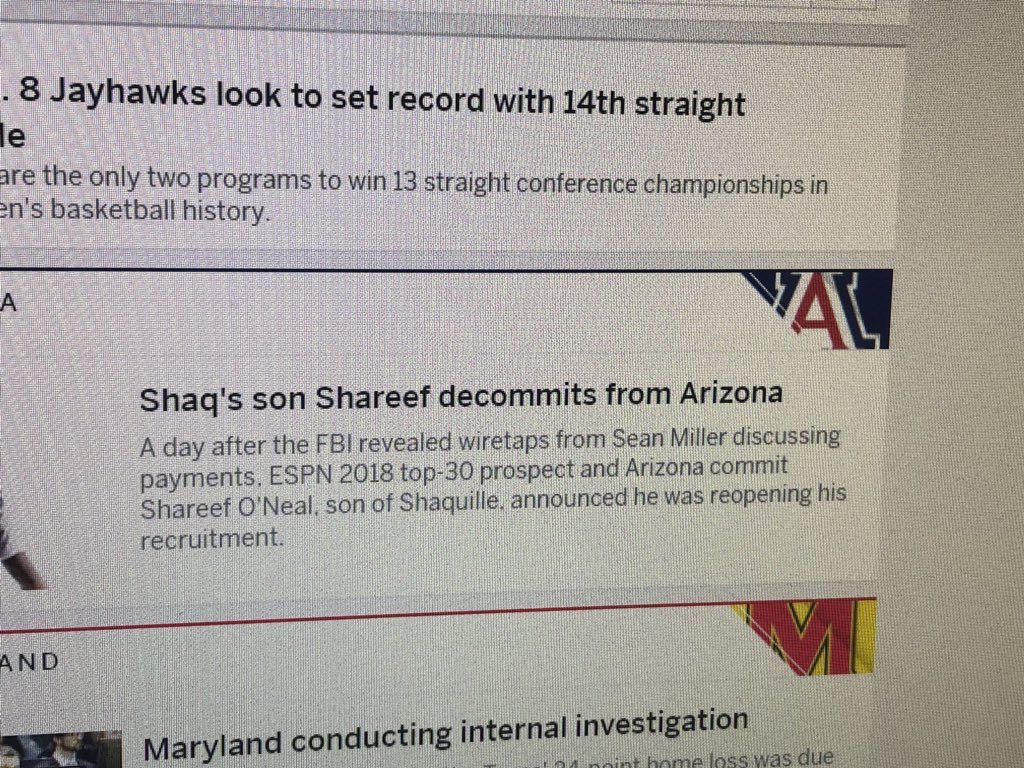 During the window of Feb 23 - March 1, amidst contact timeline corrections,  @espn also engaged in other forms of misinformation. This shows ESPN reporting and in graphic imagery trying to link its “Schlabach report to previous released transcripts of FBI wiretaps: