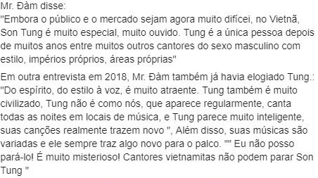 SonTungBR's tweet photo. [#NEWS] O cantor Mr. Đàm (um dos artistas mais antigos do Vietnã), cita Son Tung em uma coletiva de imprensa ao lançar seu novo produto.

https://t.co/n4Il4sk9Ki

CR: VTODAY
Trad: Lisa 

@sontungmtp777 

#Vpop #SonTungMTP #MrDam #VietnamesePop https://t.co/SSziJIhcc5
