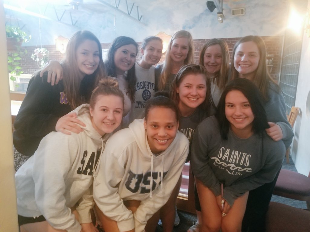 stasaintsswim's tweet photo. Best part of the day isnt about winning or dropping time, it's about family! Our team is so blessed to have amazing alumni who support us and take time out of their busy college life to come and be with us! Thanks Cristina, Kendall, Jade and Maggie! You ladies rock! https://t.co/LLjCfKmIgf