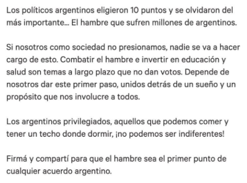 ManesF's tweet photo. Si hay acuerdo, que no se olviden del hambre👉https://t.co/6Lh9v7UmYr. Firmá y compartí para que combatir el hambre sea el primer punto de cualquier acuerdo argentino. https://t.co/537Mf8zSz2