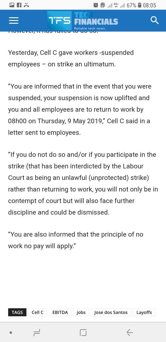 nngqodolo's tweet photo. #cellckwenzenjani whoever reported this at Cell C is a liar if you want the truth come to us suspended worker's to get clarity of what is happening https://t.co/CzZH7rwLnT