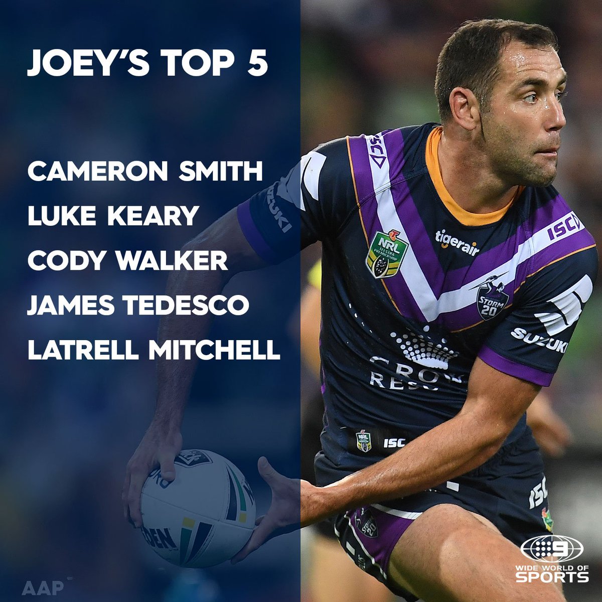 Andrew Johns has selected his top 5 NRL players in 2019. Who would be yours?

Why Latrell can't be number 1: 9Soci.al/z5K850u4e9c

#9WWOS #NRL