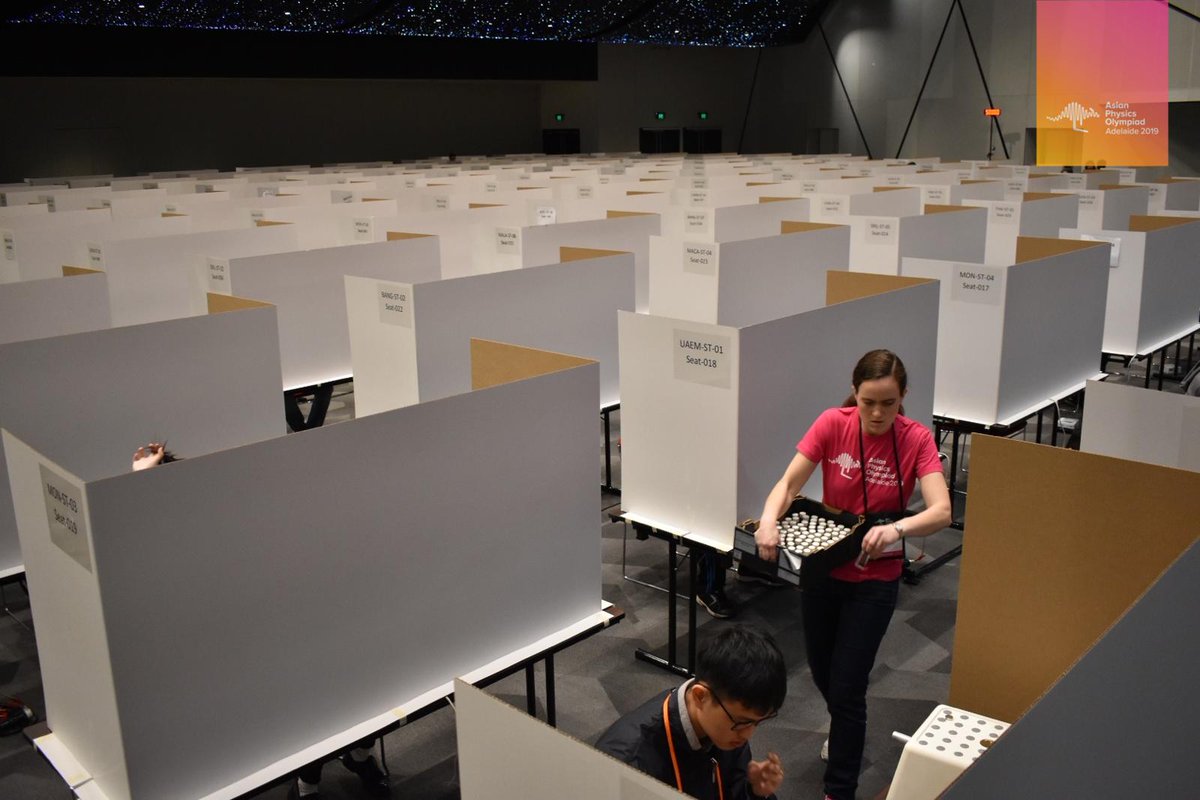 apho2019's tweet photo. Last day of exam! 5-hour experimental exam is currently underway. All the best students!⚛️✍️Our #APhOvolunteers in pink are always ready to provide any support on the ground! #APhO2019 #physics #experimentalexam #seeAustralia #SouthAustralia #IchooseSA #sciencewithASI https://t.co/1uQbyIqE2h