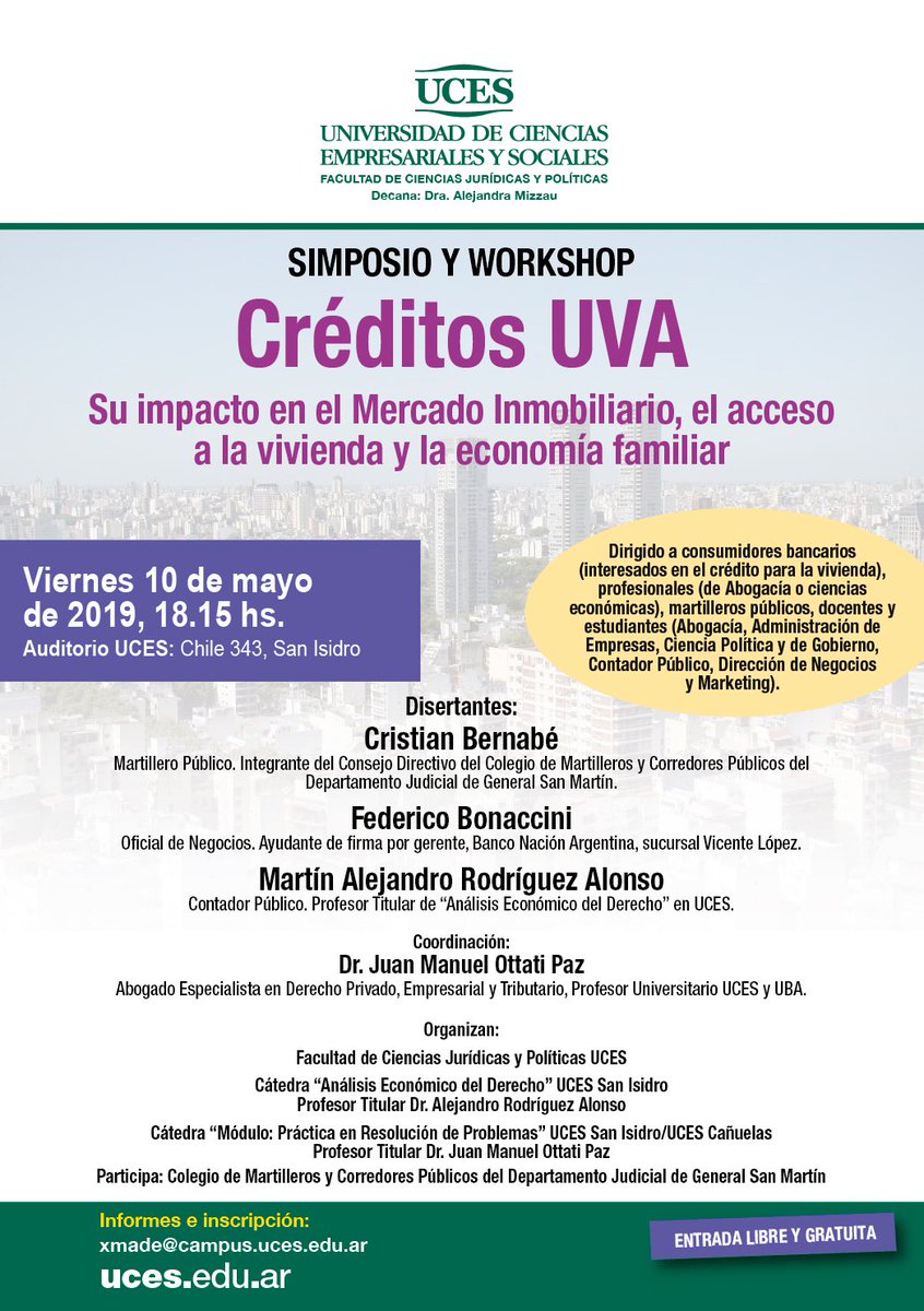 CONSUMIDORES BANCARIOS. 
Hemos recibido muchas consultas sobre acceso a créditos e intereses, tanto en el mercado inmobiliario como automotor. <a href="/UniversidadUCES/">UCES Universidad</a>  invita con inscripción previa a profundizar un poquito sobre los derechos de los consumidores bancarios.
