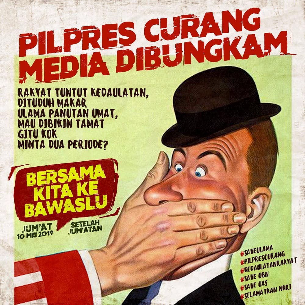 robbyanaliza's tweet photo. Semua bisa kau bungkam , kecuali satu Hal yaitu KEBENARAN.. karena itu milik Allah...
.
.
insyaAllah kita berjumpa Jumat siang di Istiqlal lalu ke Bawaslu dan KPU... Siap rapatkan barisan!
.
.
#TheRevolutioners #mehdymakerz #aksi10mei #lawankecurangan https://t.co/fJsqyDOBjv