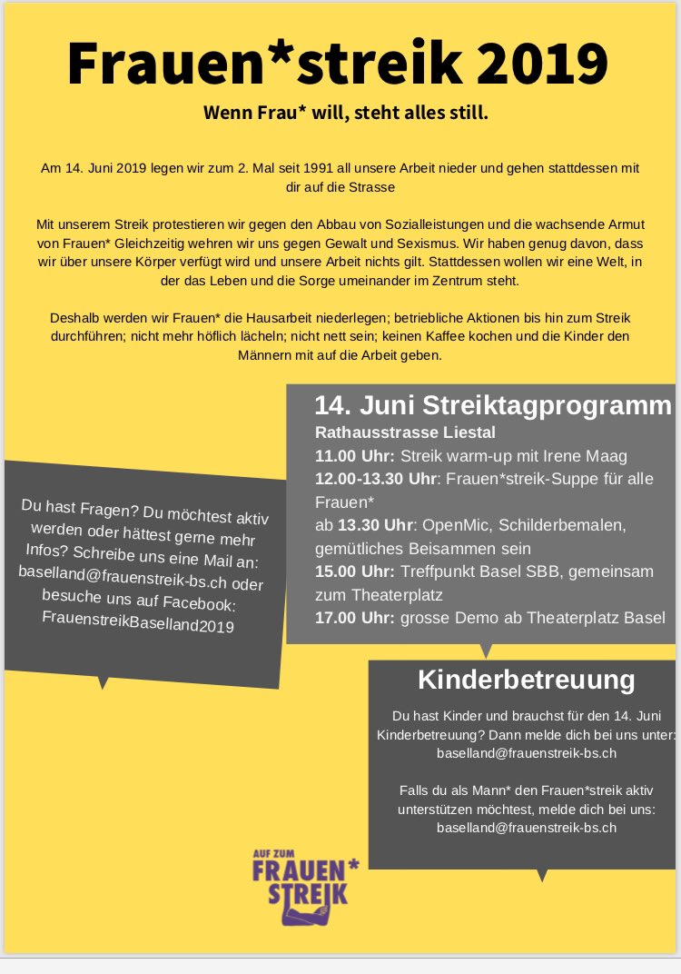 Auf zum #Frauenstreik in Liestal und Basel. #frauenstreik2019