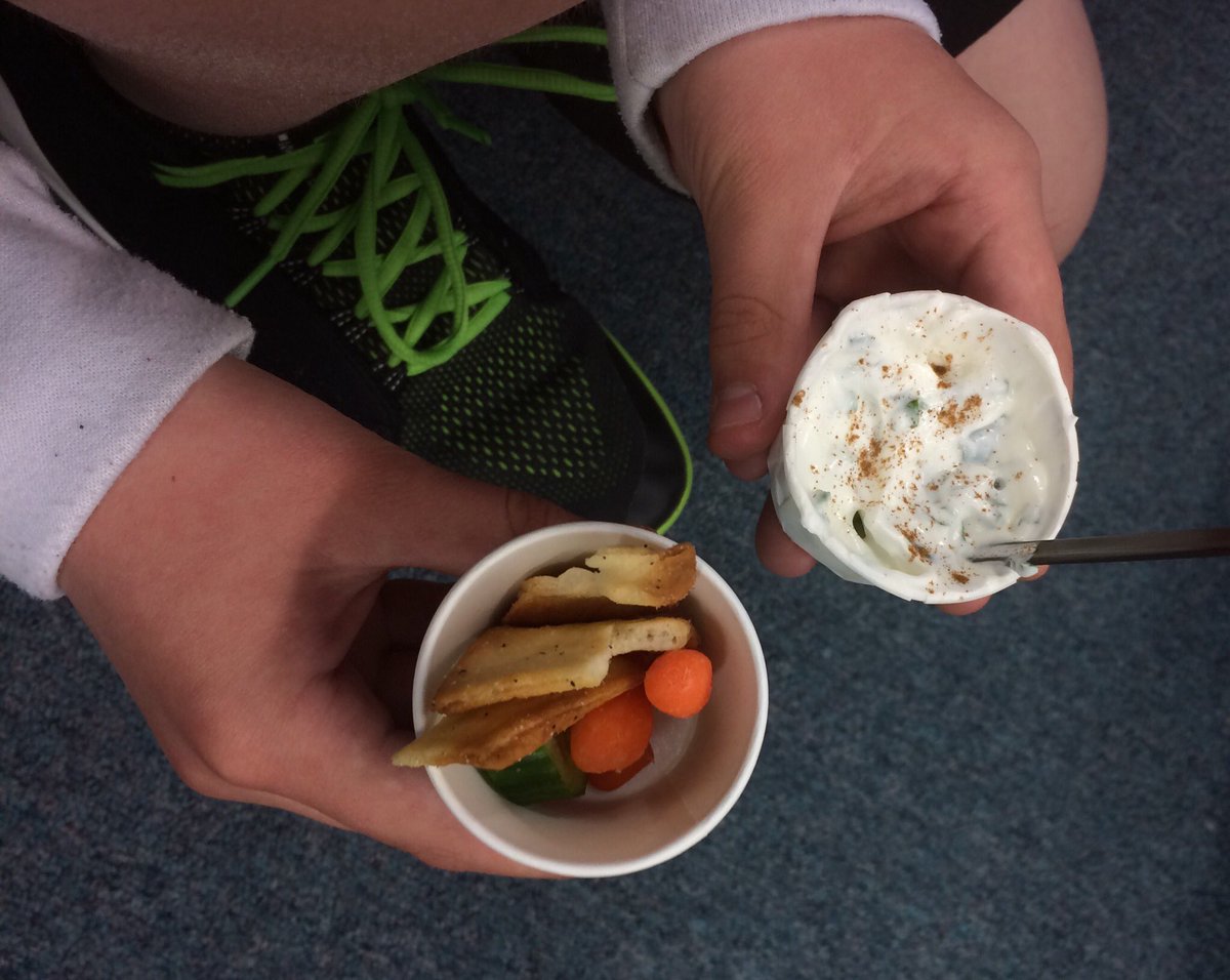 V_Brewis's tweet photo. “Herb Tasting” was a big hit with Gr4 students! Chives, dill, mint &amp; cilantro were among their favourites. Students explored their culinary uses and health benefits, and then each created a personalized dip to enjoy with veggies and pitas. @mckenzie_lake #WeAreCBE #KidsCanCook https://t.co/bNy3GqfSMx