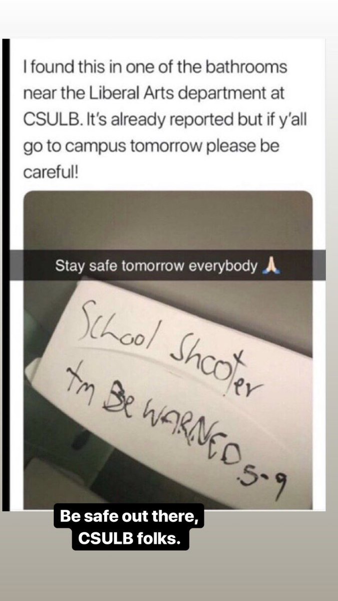 CASMovement's tweet image. This was found in the bathroom at #CalStateLongBeach be careful out there everyone. It appears that #CSULB was made aware of the threats and will investigate. Either way, stay safe.