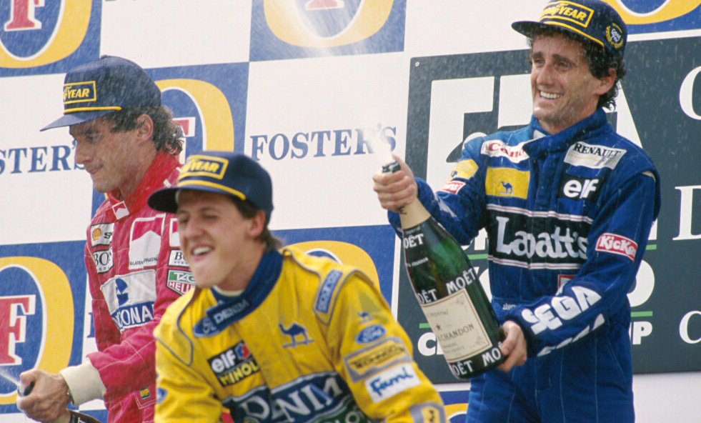 #OnThisDay in '93 Alain Prost won the #SpanishGP, Ayrton Senna was 2nd, &amp; Michael Schumacher 3rd - the only time those 3 all-time greats shared an #F1 podium together. You're looking at 183 GP wins, 166 GP poles &amp; 137 GP fastest laps: not a bad #ThrowbackThursday.