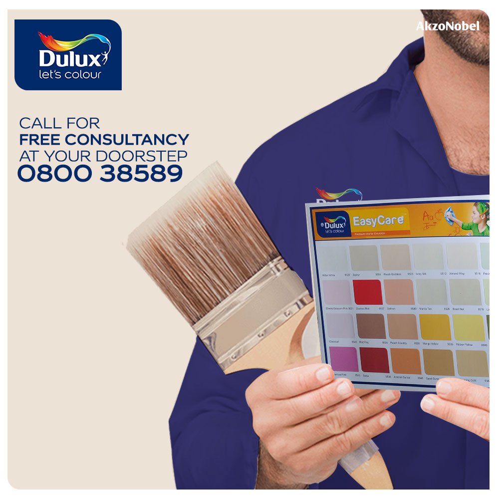 Dulux can send you a free consultant at your doorstep to guide you with paints, what's suitable and trending and how much to order. Simply dial our toll free number 0800-38589 and ask for Dulux Consultancy.
#Dulux #LetsColour #duluxconsultant