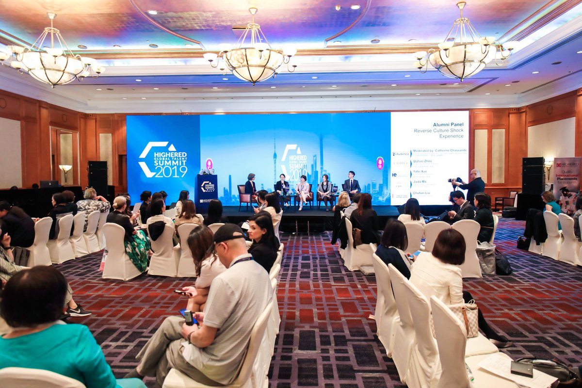 Highered_org's tweet photo. Finishing up with the Reverse Culture Shock Alumni Panel at the Highered @EFMDNews Global Talent Summit. Next on the agenda is the Interactive Fishbowl #higheredsummit2019 #globaltalent #shanghai @FourSeasons https://t.co/5vXE4Dr0P2