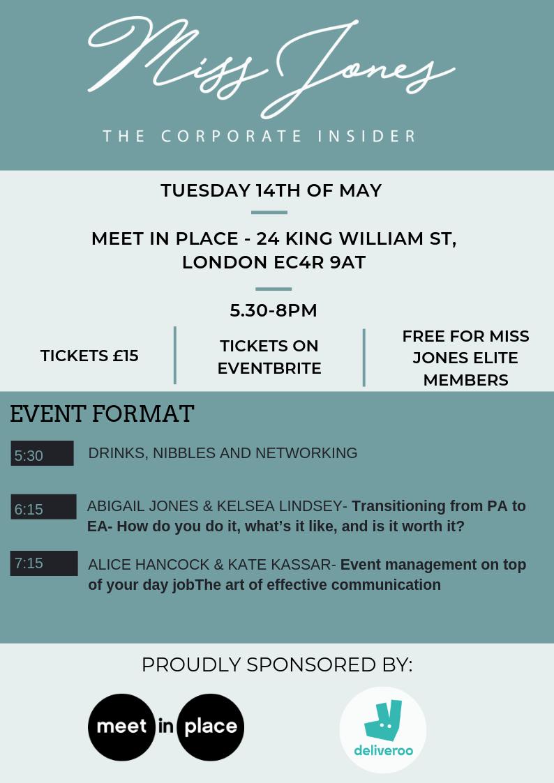 theBEYONDevents's tweet photo. The art of effective communication – event management on top of your day job.
Join us on Tuesday 14 May at Meet in Place King William, where we will be speaking at the next session of the @MissJonesLondon Professional Development Series. Details here: https://t.co/xHTHeS3e84 https://t.co/JNx3RamrDv