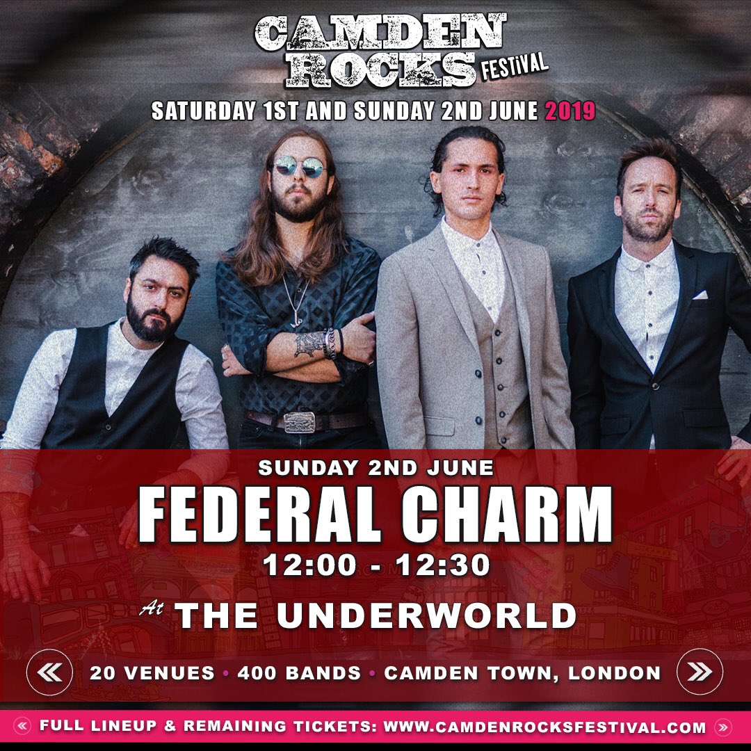 <a href="/CamdenRocksFest/">Camden Rocks Fest</a> have just released their stage times and we are playing <a href="/TheUnderworld/">The Underworld</a> at 12PM! The venue is bang in the heart of Camden so come along and kick off the Sunday in style with us!