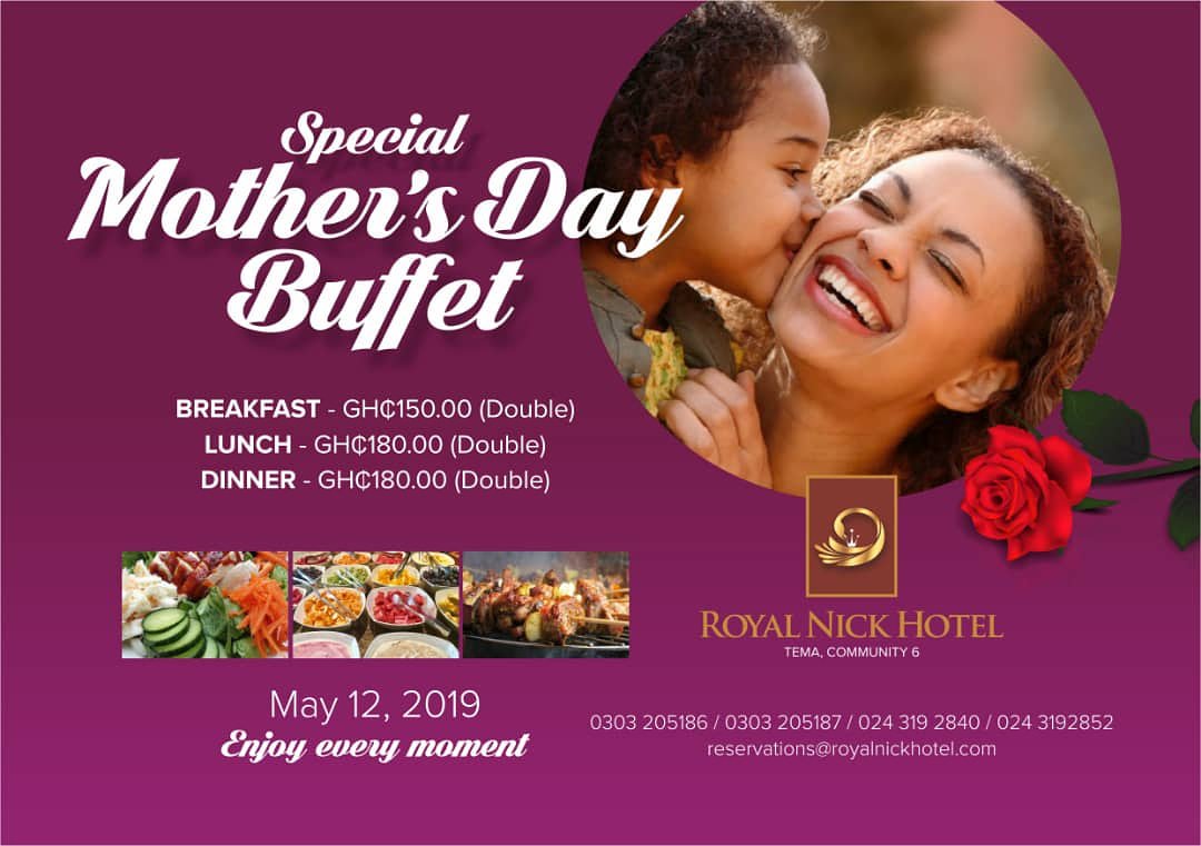 royalnicktema's tweet photo. 'A Mother's Happiness is like a Beacon, lightning up the future'. Have you made your bookings yet for Mother's day, we are reserving a table here at Royal Nick Hotel for you and your Mum. #Besthotel #royalnickhotel#Ghana. Call:0303205186,0303205187. https://t.co/pqsGcmkBMr
