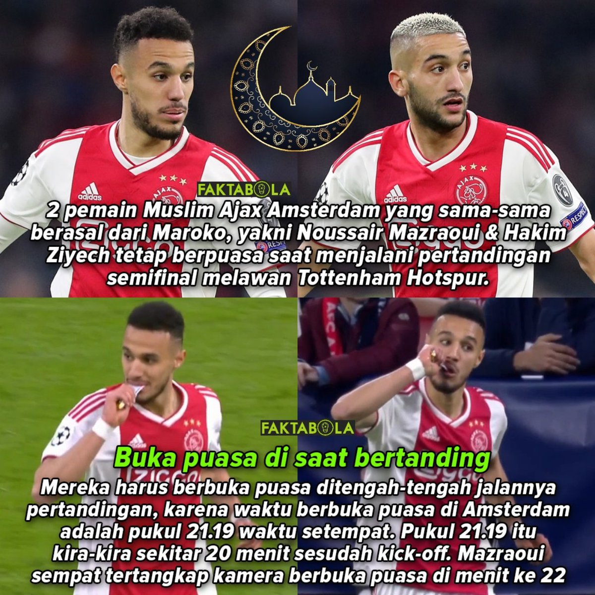 Keren nih Hakim Ziyech &amp; Noussair Mazraoui, dia tetap berpuasa saat pertandingan Ajax melawan Tottenham