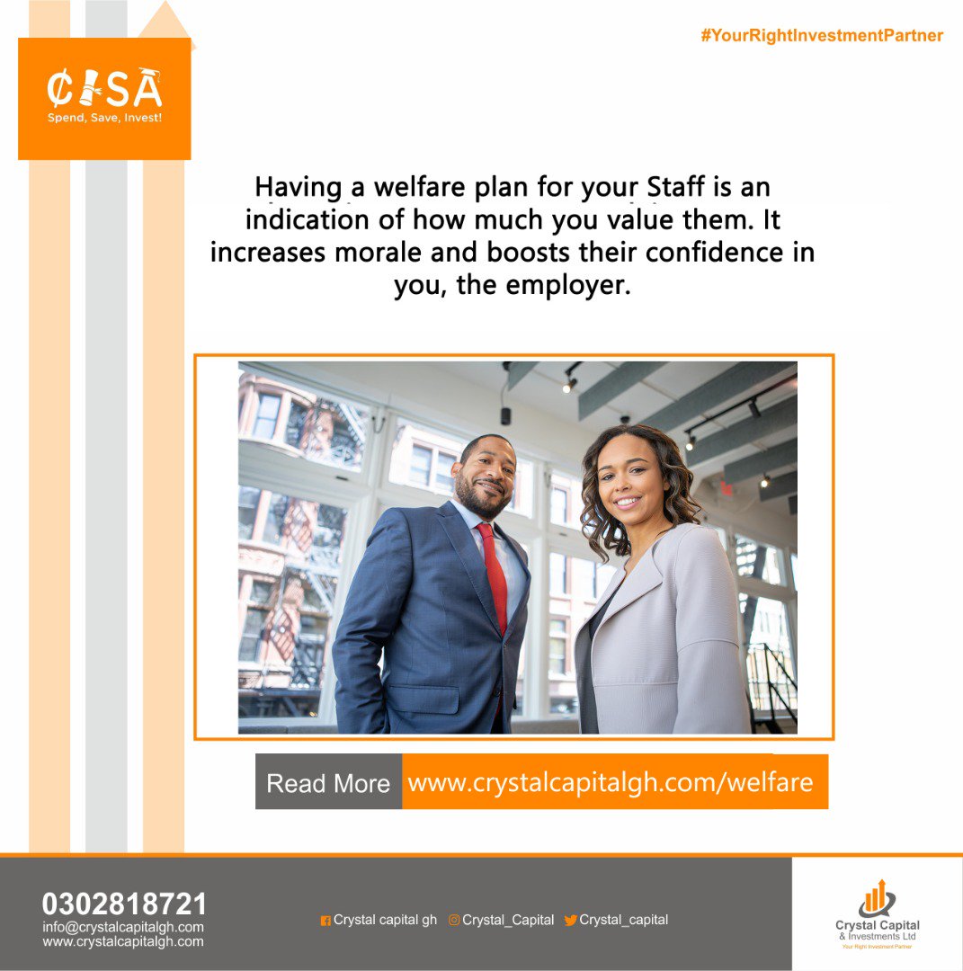 Crystal_Capital's tweet photo. As an employer there are countless reasons to secure a welfare plan for your employees. Do you have an employee welfare plan for your staff? Check ours out: https://t.co/vmJ1yRY1QS
#CrystalCapitalInvestment
#WelfarePlan
#EmployeeBenefits
#MoneyMatters
#AskUsHow 0302818721 https://t.co/obJr3GaeYe