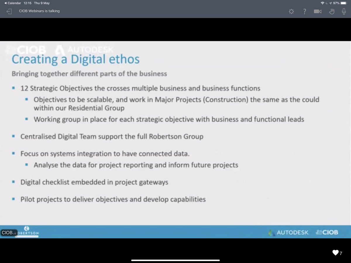 NICADMAN's tweet photo. Great Knowledge share webinar on #digitalconstruction demonstrating the measured benefits of BIM adoption. 
Data silos and interoperability still a challenge. Data quality and structure key. Clients need business alignment for benefits @RobertsonGroup @theCIOB @autodesk  #BIM https://t.co/v5C6QLllC7