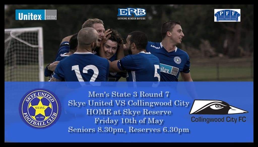 SENIOR MENS|

Friday the club will be hosting a triple header under lights!

Carrum Allstars 6.30pm (pitch 2)
Skye Reserves 6.30pm (pitch 1)
Skye Seniors 8.30pm (pitch 1)

Bar and canteen will be going all night!

Goodluck lads !
#skye19 🔵⚪️⚽️

📷 G.Sliz photography
