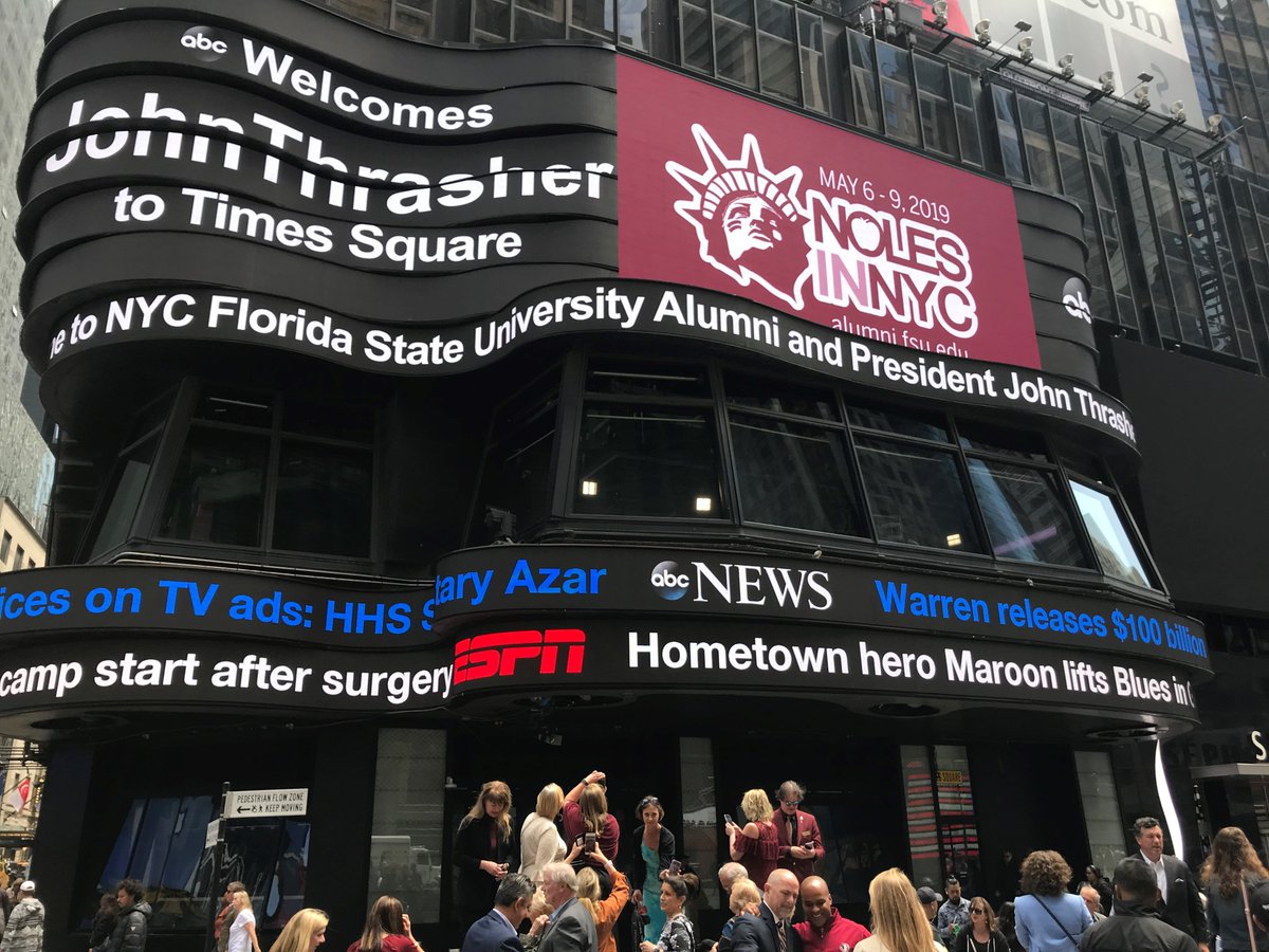 Florida State takeover of Times Square!

Thank you to alumna Maura Hayes (B.S. '82), Director of Operations at Times Square Studios, for the warm welcome! #NolesInNYC #FSUAlumni