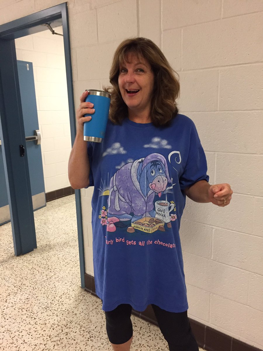 mrsslivka's tweet photo. Mrs. Castilleja has coffee in hand, ready to tackle the day! #SMSTAW https://t.co/F65LT15dwv